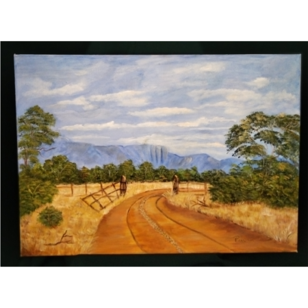 Bushveld-farm-gate-trees-mountain-art-painting-400x600-Petro-Erasmus