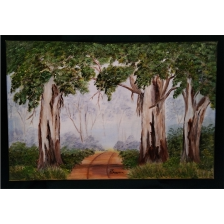 Bushveld-plantation-forest-road-misty-art-painting-400x600-Petro-Erasmus